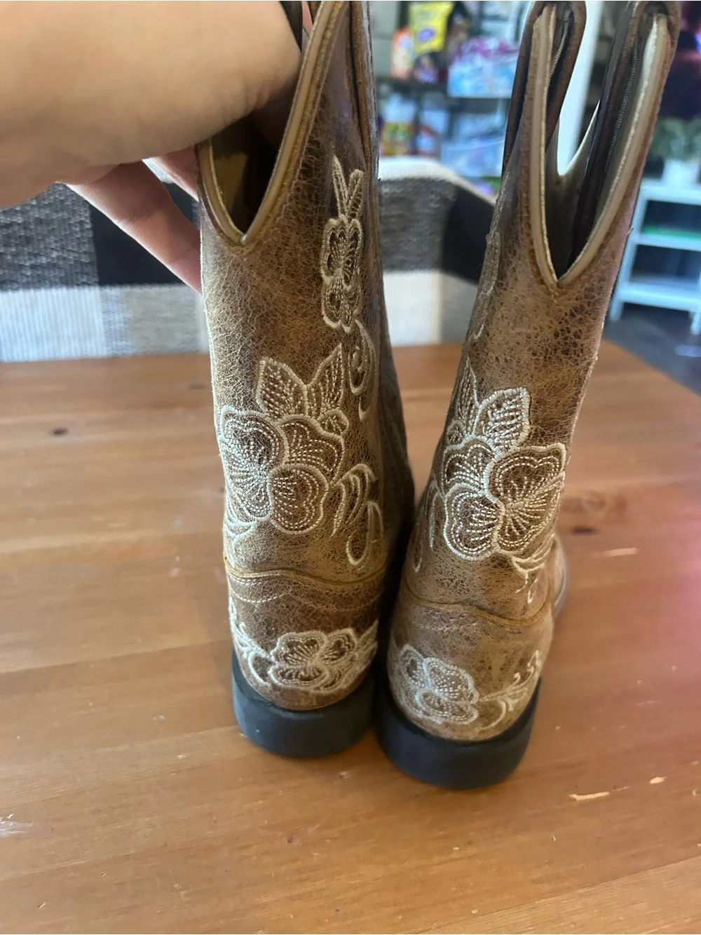 GIRLS' LITTLE LASY FLORAL EMBROIDERED WESTERN BOOTS BROAD SQUARE TOE SIZE 2